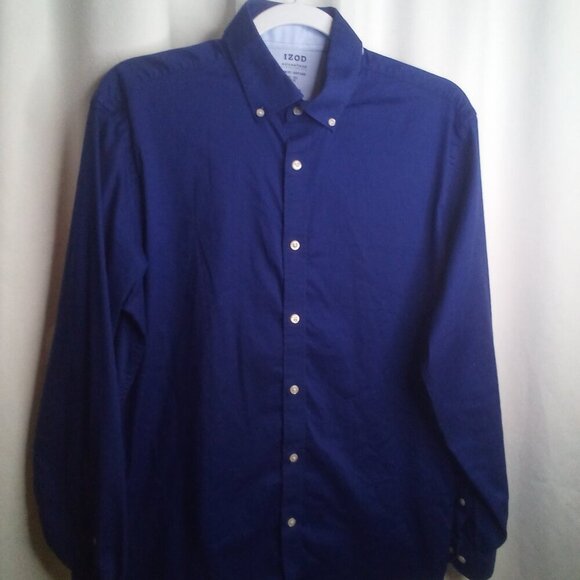 Izod Advantage Performance Mens M Button Up Shirt Long Sleeve Slim Fit Blue - Picture 13 of 14